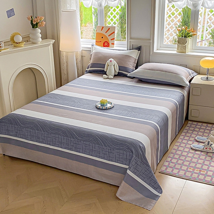 91家纺网 家纺一手货源 找家纺 天之爱 2025新款全棉印花单床单 布兰卡-灰