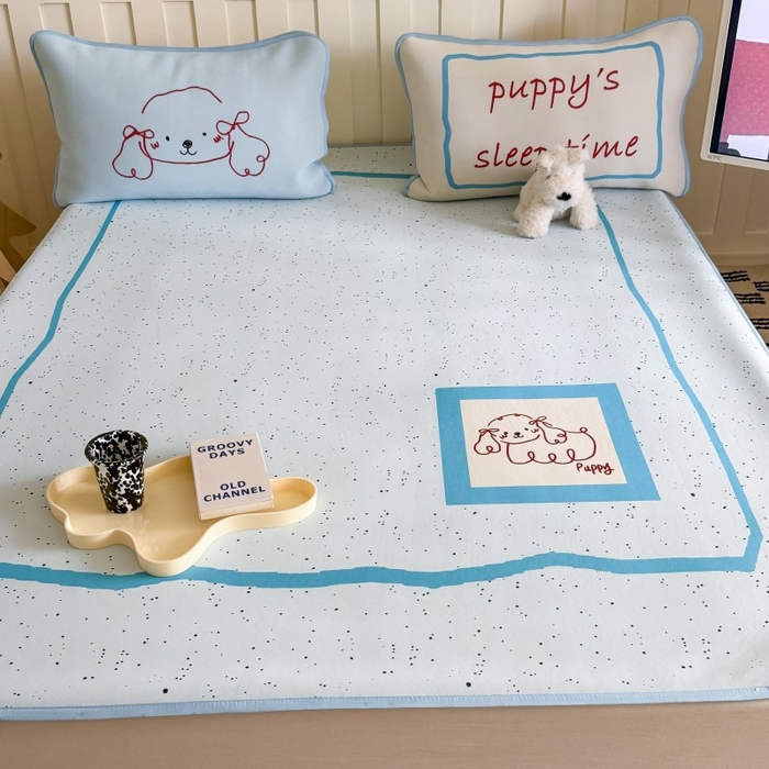 91家纺网 家纺一手货源 找家纺 顾里家纺 2025春夏新款Chic风冰感纤维软席凉席席子 泼墨线条狗