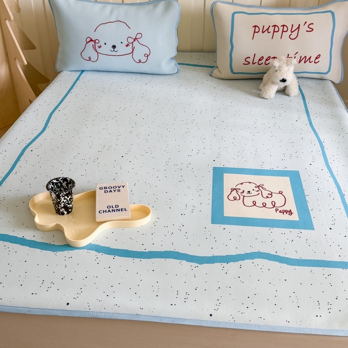 91家纺网 家纺一手货源 找家纺 顾里家纺 2025春夏新款Chic风冰感纤维软席凉席席子 泼墨线条狗