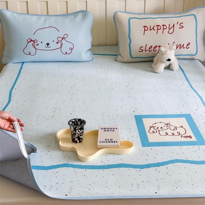 91家纺网 家纺一手货源 找家纺 顾里家纺 2025春夏新款Chic风冰感纤维软席凉席席子 泼墨线条狗