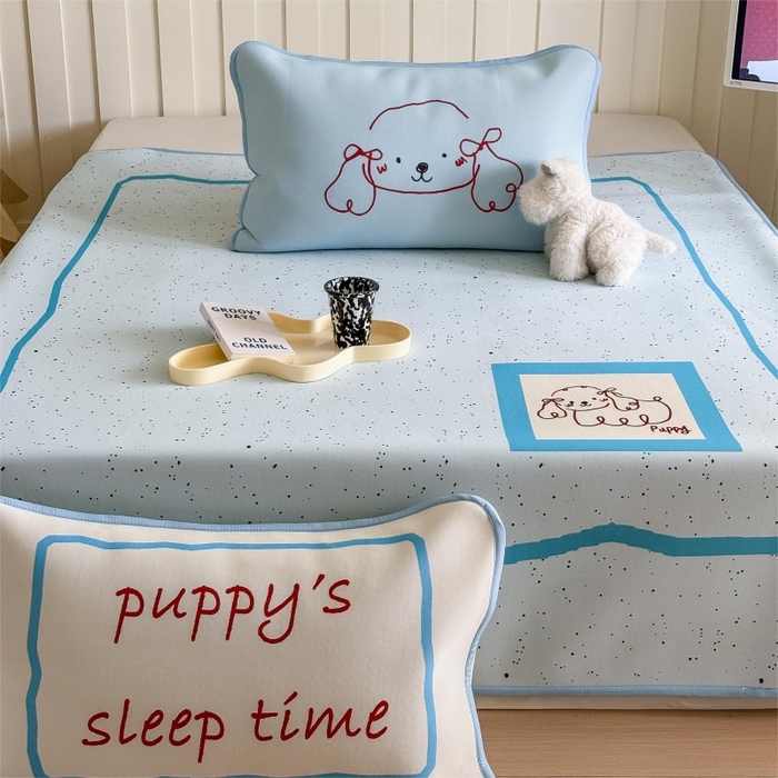 91家纺网 家纺一手货源 找家纺 顾里家纺 2025春夏新款Chic风冰感纤维软席凉席席子 泼墨线条狗