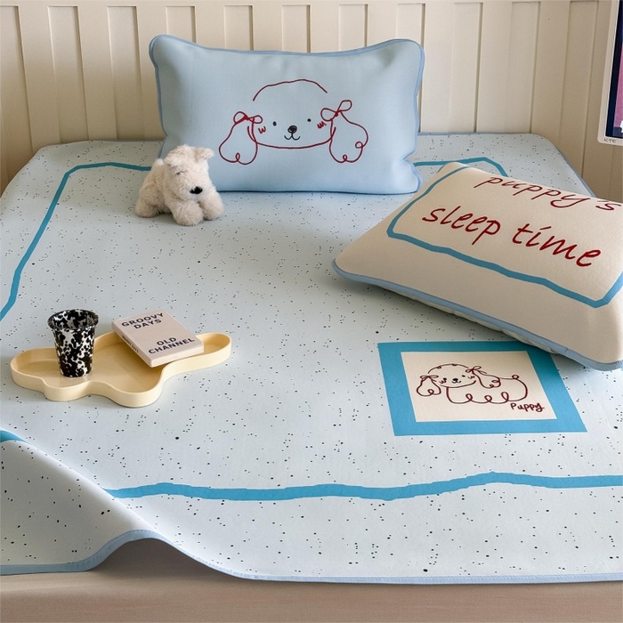 91家纺网 家纺一手货源 找家纺 顾里家纺 2025春夏新款Chic风冰感纤维软席凉席席子 泼墨线条狗