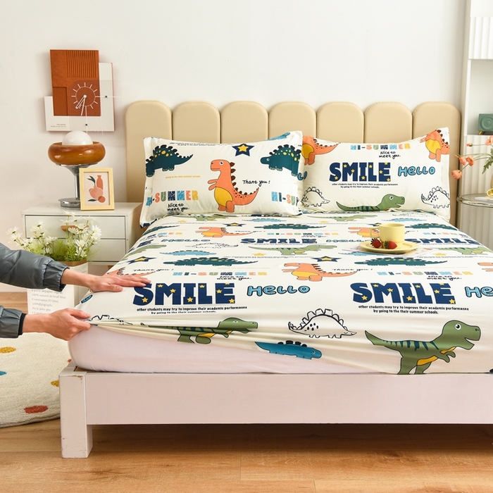 名优家纺 2025新款全棉纯棉13070韩版小清新系列床笠单件--单床笠 恐龙漫画