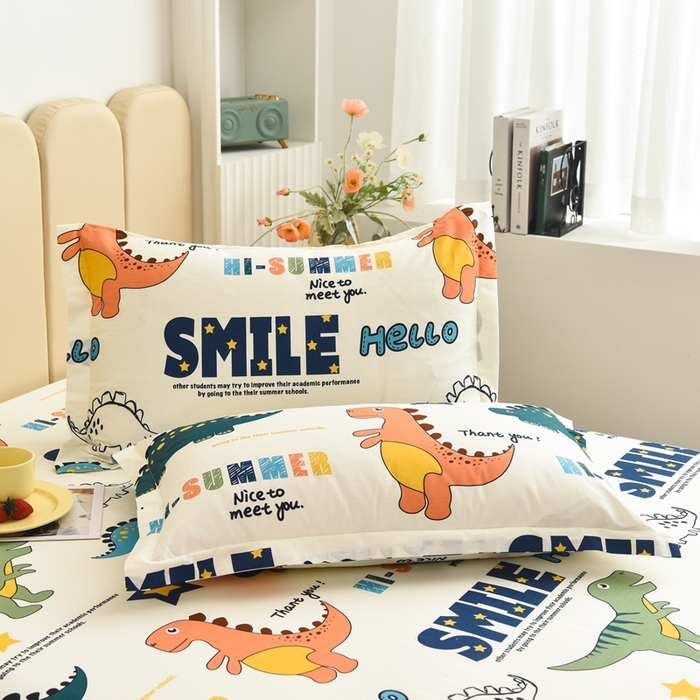 91家纺网 家纺一手货源 找家纺 名优家纺 2025新款全棉纯棉13070韩版小清新系列床笠单件--单床笠 恐龙漫画