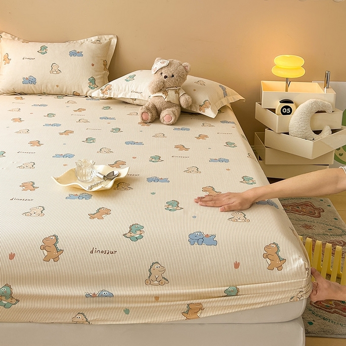 名优家纺 2025新款全棉纯棉13070韩版小清新系列床笠单件--单床笠 恐龙小霸王