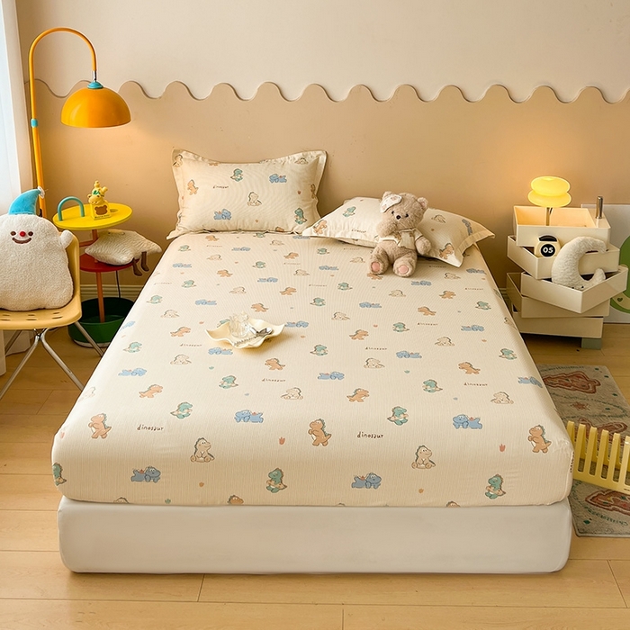 91家纺网 家纺一手货源 找家纺 名优家纺 2025新款全棉纯棉13070韩版小清新系列床笠单件--单床笠 恐龙小霸王