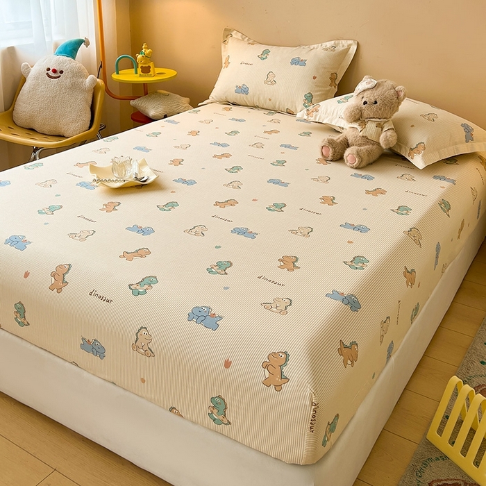 91家纺网 家纺一手货源 找家纺 名优家纺 2025新款全棉纯棉13070韩版小清新系列床笠单件--单床笠 恐龙小霸王