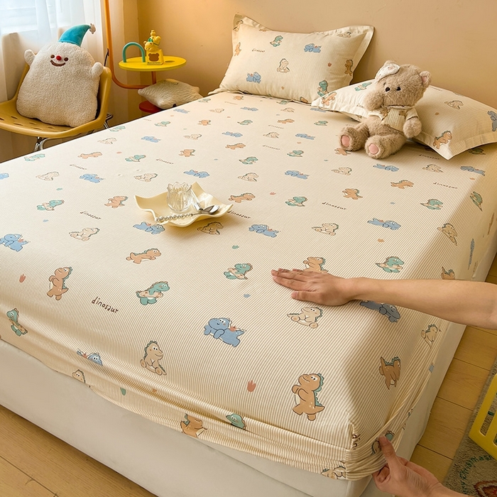 91家纺网 家纺一手货源 找家纺 名优家纺 2025新款全棉纯棉13070韩版小清新系列床笠单件--单床笠 恐龙小霸王