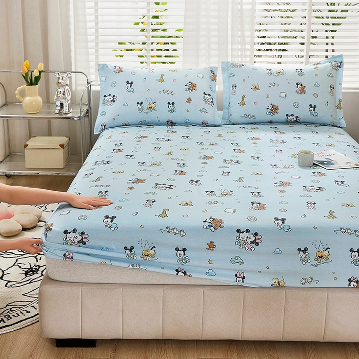 名优家纺 2025新款全棉纯棉13070韩版小清新系列床笠单件--单床笠 米奇乐园