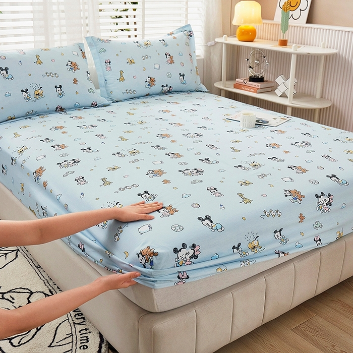 91家纺网 家纺一手货源 找家纺 名优家纺 2025新款全棉纯棉13070韩版小清新系列床笠单件--单床笠 米奇乐园