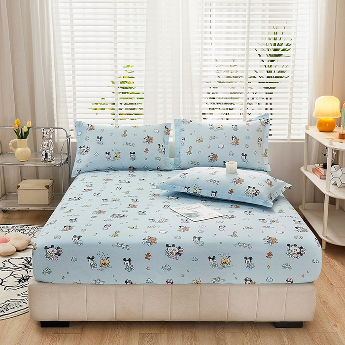 91家纺网 家纺一手货源 找家纺 名优家纺 2025新款全棉纯棉13070韩版小清新系列床笠单件--单床笠 米奇乐园