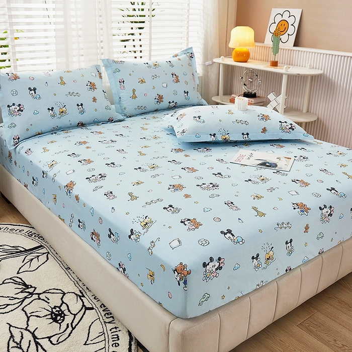 91家纺网 家纺一手货源 找家纺 名优家纺 2025新款全棉纯棉13070韩版小清新系列床笠单件--单床笠 米奇乐园