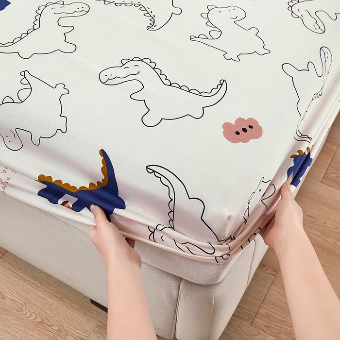 91家纺网 家纺一手货源 找家纺 名优家纺 2025新款全棉纯棉13070韩版小清新系列床笠单件--单床笠 面包龙