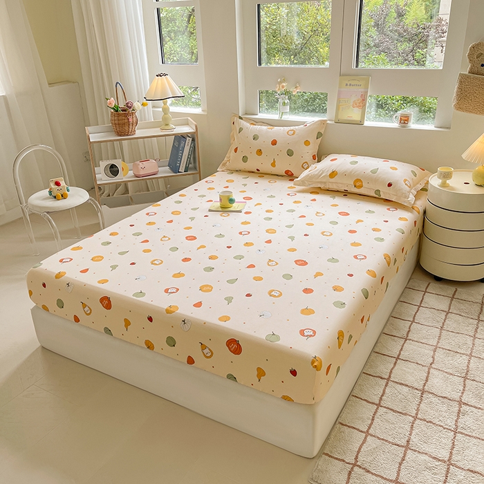 91家纺网 家纺一手货源 找家纺 名优家纺 2025新款全棉纯棉13070韩版小清新系列床笠单件--单床笠 南瓜节-黄