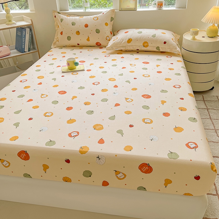 91家纺网 家纺一手货源 找家纺 名优家纺 2025新款全棉纯棉13070韩版小清新系列床笠单件--单床笠 南瓜节-黄