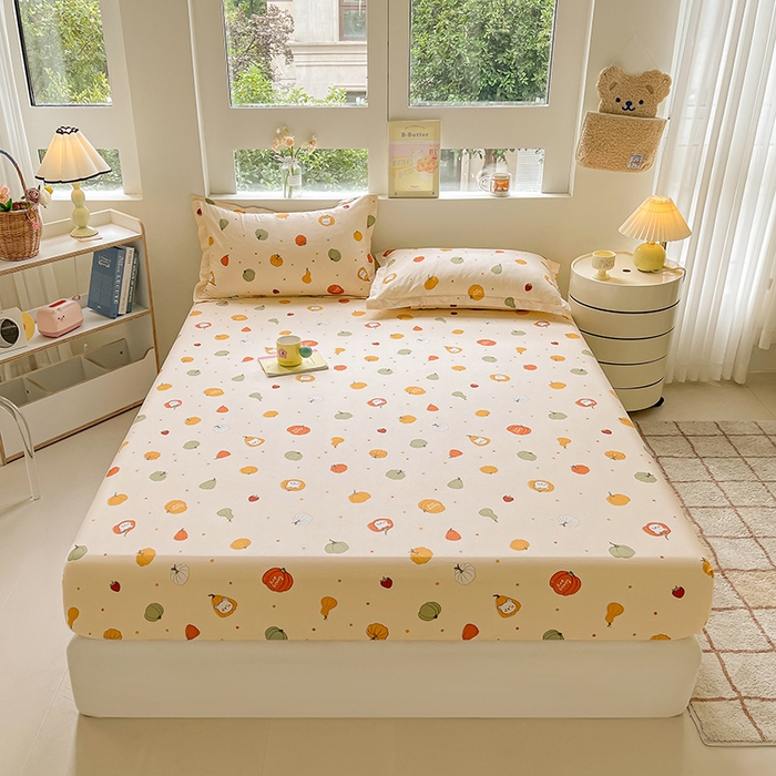 91家纺网 家纺一手货源 找家纺 名优家纺 2025新款全棉纯棉13070韩版小清新系列床笠单件--单床笠 南瓜节-黄