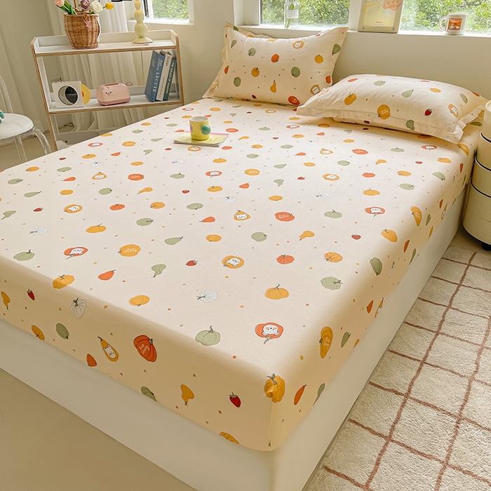 91家纺网 家纺一手货源 找家纺 名优家纺 2025新款全棉纯棉13070韩版小清新系列床笠单件--单床笠 南瓜节-黄