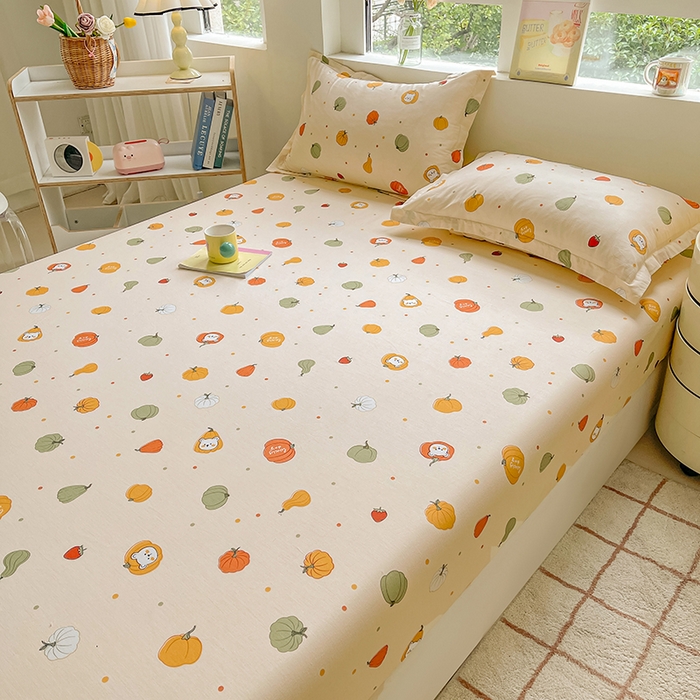 91家纺网 家纺一手货源 找家纺 名优家纺 2025新款全棉纯棉13070韩版小清新系列床笠单件--单床笠 南瓜节-黄