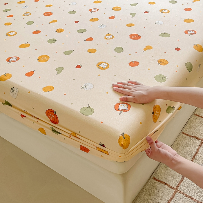 91家纺网 家纺一手货源 找家纺 名优家纺 2025新款全棉纯棉13070韩版小清新系列床笠单件--单床笠 南瓜节-黄