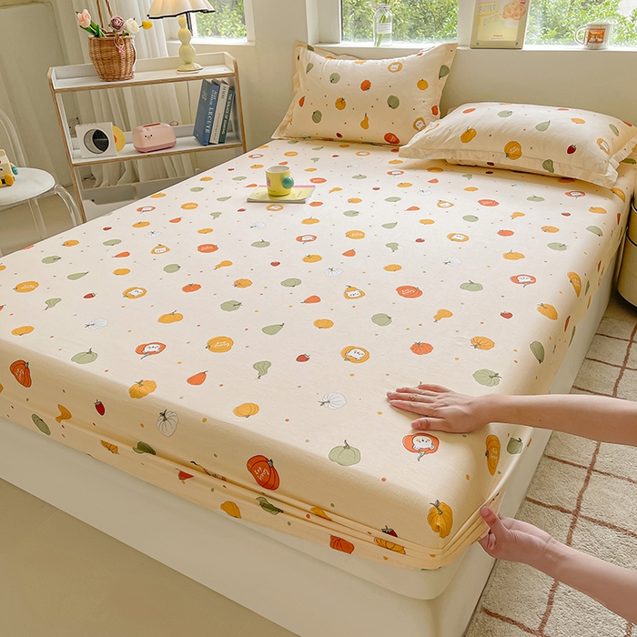 91家纺网 家纺一手货源 找家纺 名优家纺 2025新款全棉纯棉13070韩版小清新系列床笠单件--单床笠 南瓜节-黄