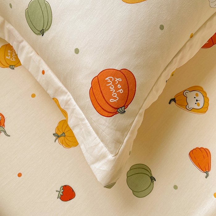 91家纺网 家纺一手货源 找家纺 名优家纺 2025新款全棉纯棉13070韩版小清新系列床笠单件--单床笠 南瓜节-黄