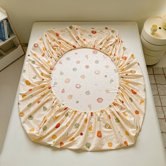 91家纺网 家纺一手货源 找家纺 名优家纺 2025新款全棉纯棉13070韩版小清新系列床笠单件--单床笠 南瓜节-黄