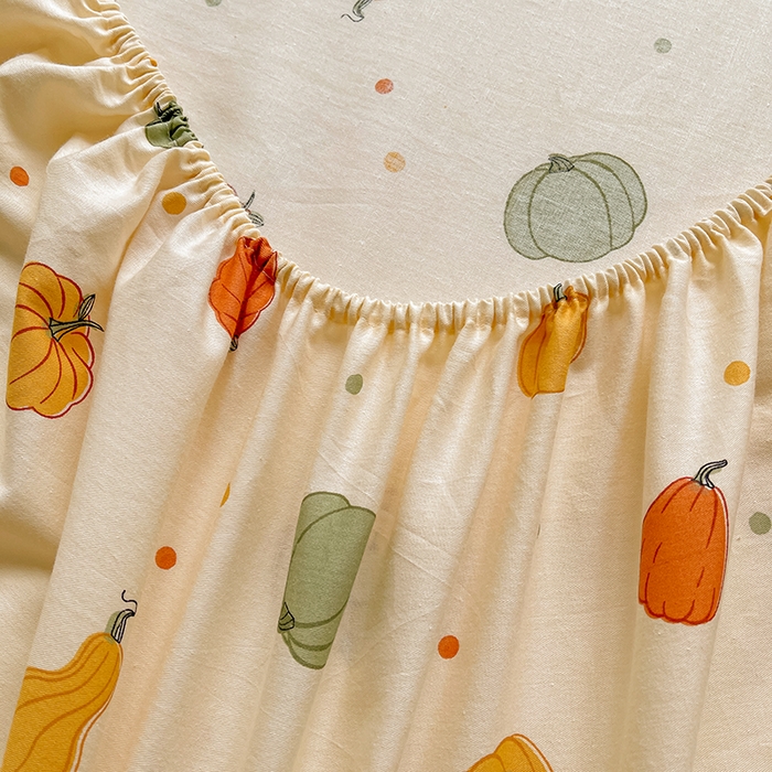 91家纺网 家纺一手货源 找家纺 名优家纺 2025新款全棉纯棉13070韩版小清新系列床笠单件--单床笠 南瓜节-黄