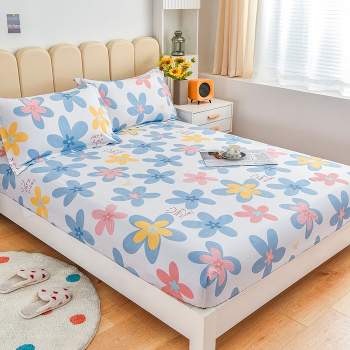 91家纺网 家纺一手货源 找家纺 名优家纺 2025新款全棉纯棉13070韩版小清新系列床笠单件--单床笠 浅浅花漾