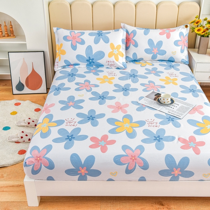 91家纺网 家纺一手货源 找家纺 名优家纺 2025新款全棉纯棉13070韩版小清新系列床笠单件--单床笠 浅浅花漾