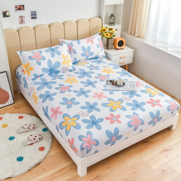 91家纺网 家纺一手货源 找家纺 名优家纺 2025新款全棉纯棉13070韩版小清新系列床笠单件--单床笠 浅浅花漾