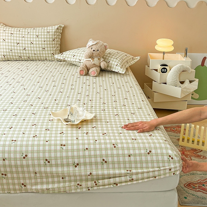 名优家纺 2025新款全棉纯棉13070韩版小清新系列床笠单件--单床笠 酸甜樱桃