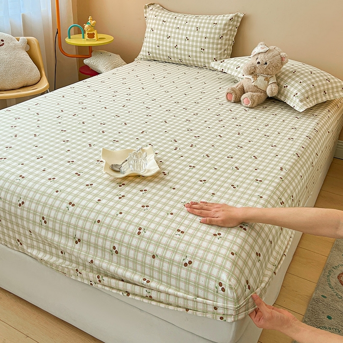 91家纺网 家纺一手货源 找家纺 名优家纺 2025新款全棉纯棉13070韩版小清新系列床笠单件--单床笠 酸甜樱桃