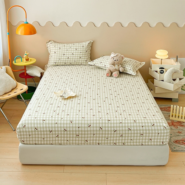 91家纺网 家纺一手货源 找家纺 名优家纺 2025新款全棉纯棉13070韩版小清新系列床笠单件--单床笠 酸甜樱桃