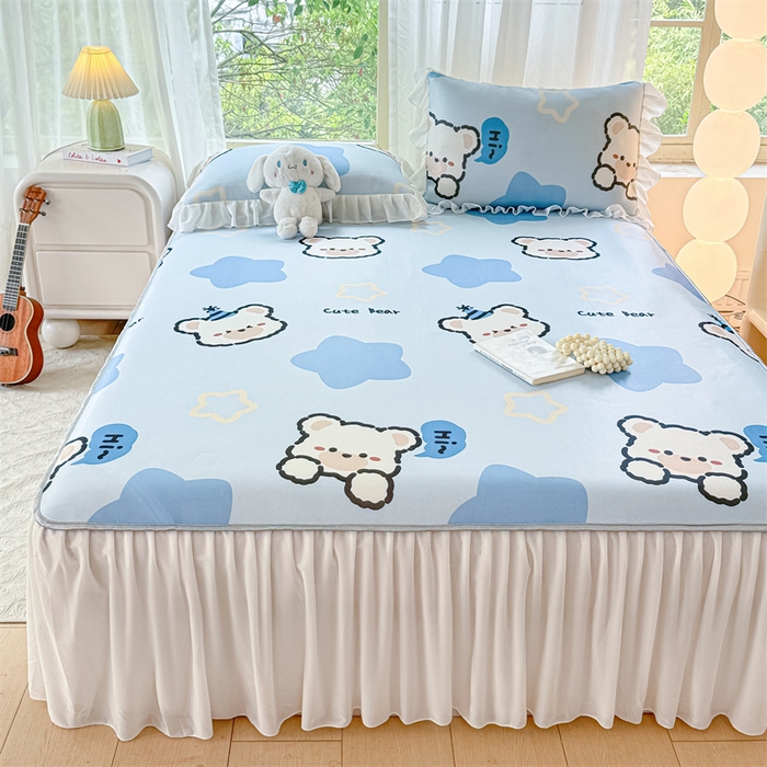 91家纺网 家纺一手货源 找家纺 康纳利 2025新款碳光冰丝席床裙款凉席软凉席 复合冰丝床裙款-幸运熊