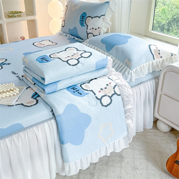 91家纺网 家纺一手货源 找家纺 康纳利 2025新款碳光冰丝席床裙款凉席软凉席 复合冰丝床裙款-幸运熊