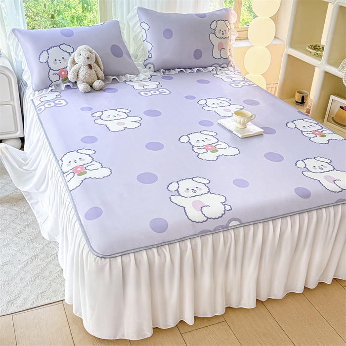 91家纺网 家纺一手货源 找家纺 康纳利 2025新款碳光冰丝席床裙款凉席软凉席 复合冰丝床裙款-波点狗