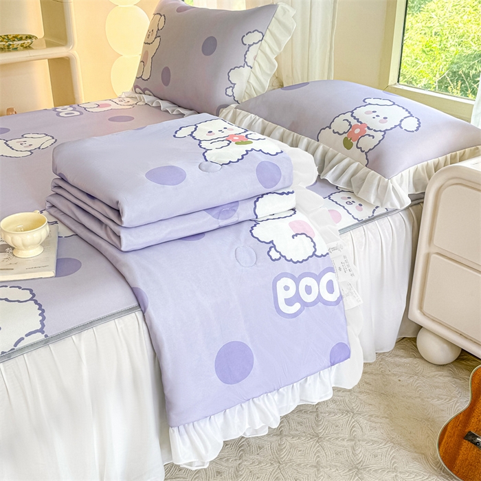 91家纺网 家纺一手货源 找家纺 康纳利 2025新款碳光冰丝席床裙款凉席软凉席 复合冰丝床裙款-波点狗