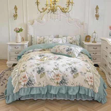 亲亲公主 2025新款全棉法式花边四件套--米娅 米娅一孔雀蓝