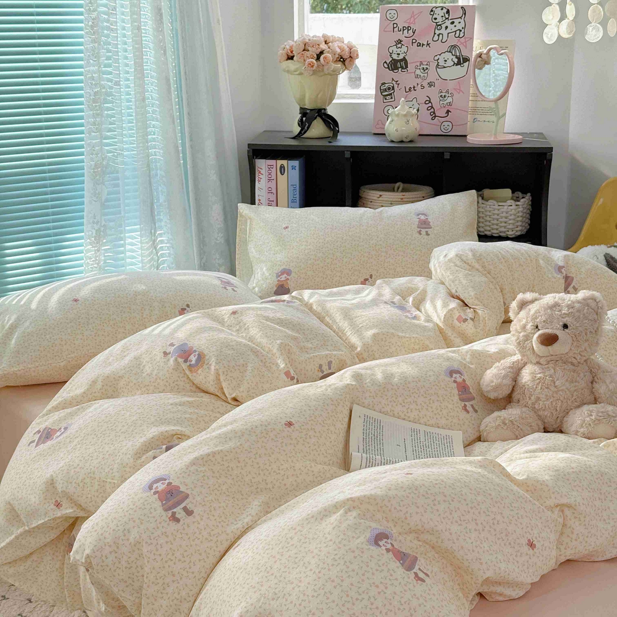 91家纺网 家纺一手货源 找家纺 于果 2025新款双层纱四件套第五批 春日女孩