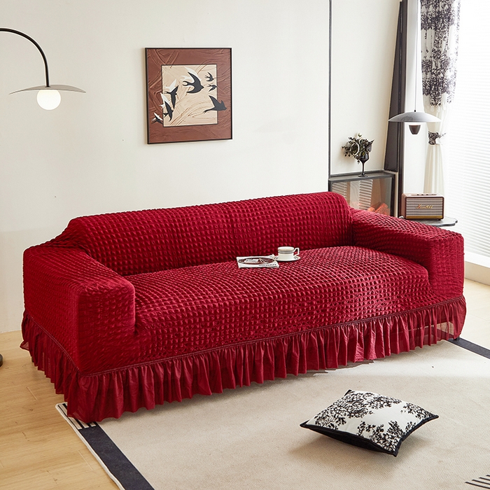 91家纺网 家纺一手货源 找家纺 飞翔家纺 2025新款泡泡纱沙发套 红色