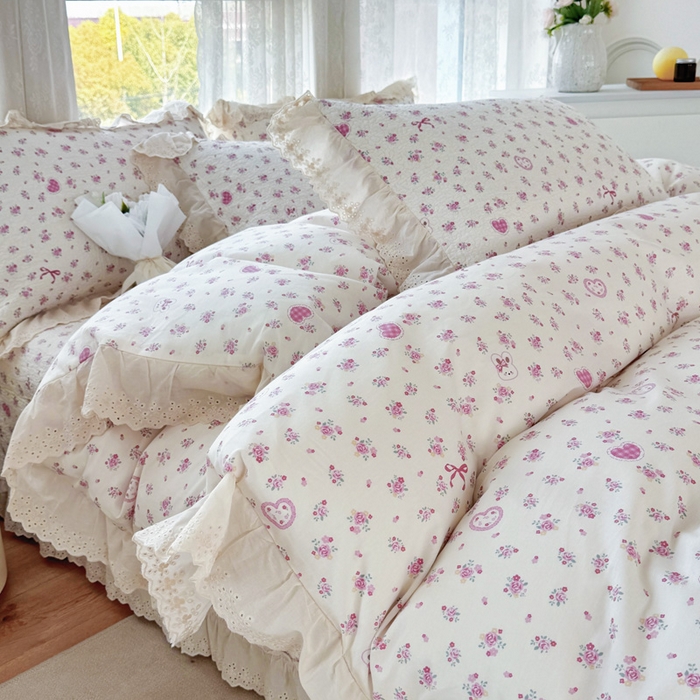 91家纺网 家纺一手货源 找家纺 添越家纺2025新款纯棉砂洗床盖三件套四件套系列花间小园