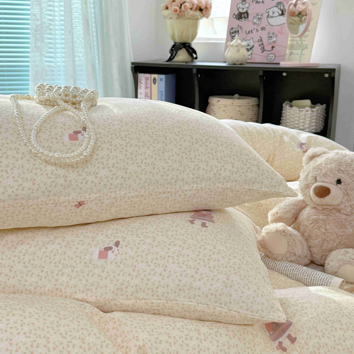 91家纺网 家纺一手货源 找家纺 于果 2025新款双层纱四件套第五批 春日女孩