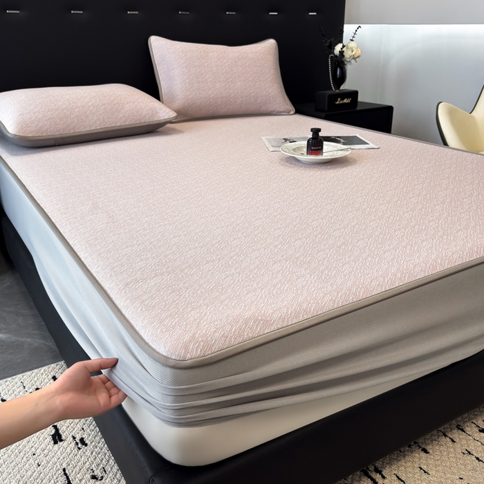 91家纺网 家纺一手货源 找家纺 九花鹿 2025新款凉感肌理纹冰丝席-床笠款 床笠款-肌理纹(豆沙）