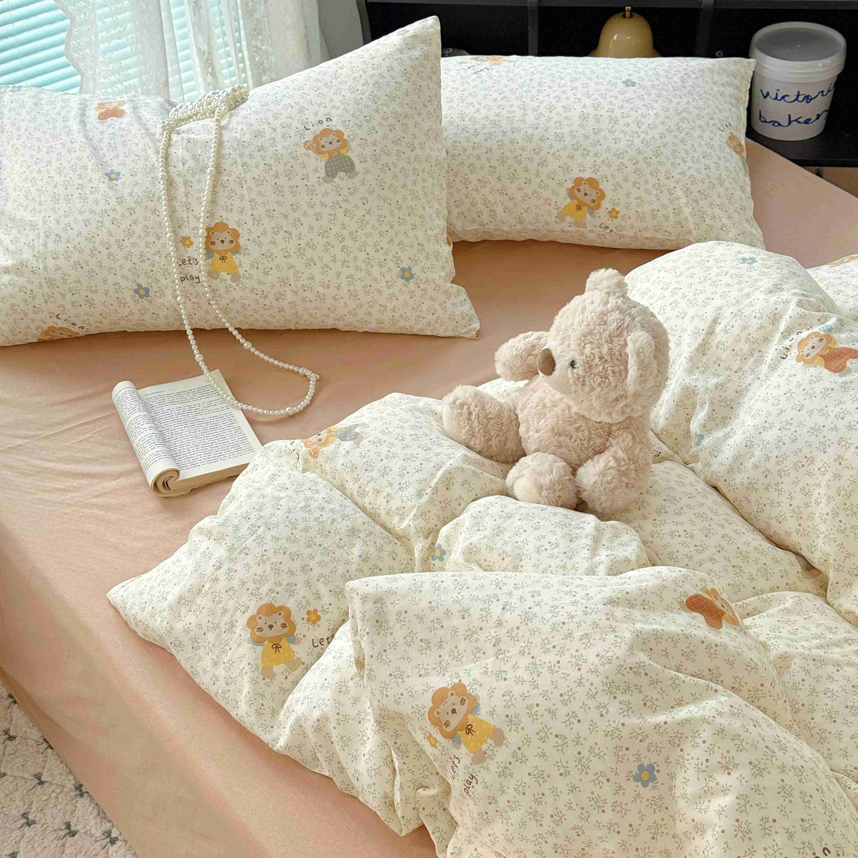 91家纺网 家纺一手货源 找家纺 于果 2025新款双层纱四件套第五批 萌萌狮