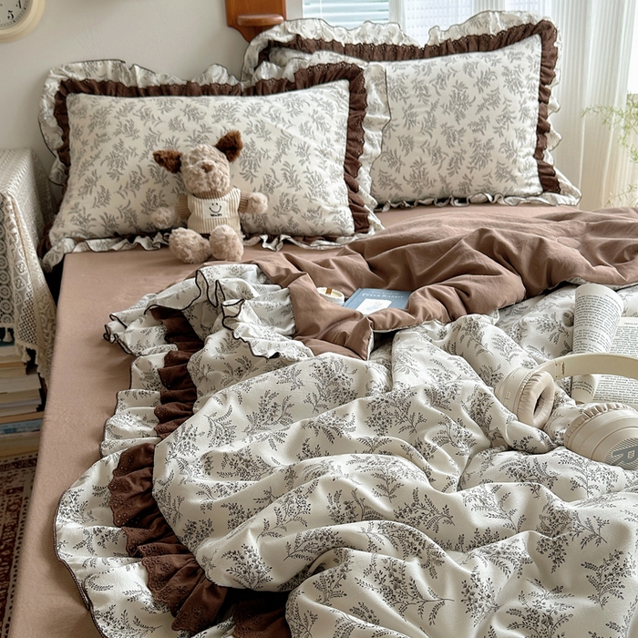 91家纺网 家纺一手货源 找家纺 轻奢坊 2025新款复古风双层纱水洗棉夏被四件套 夏被-麦穗白