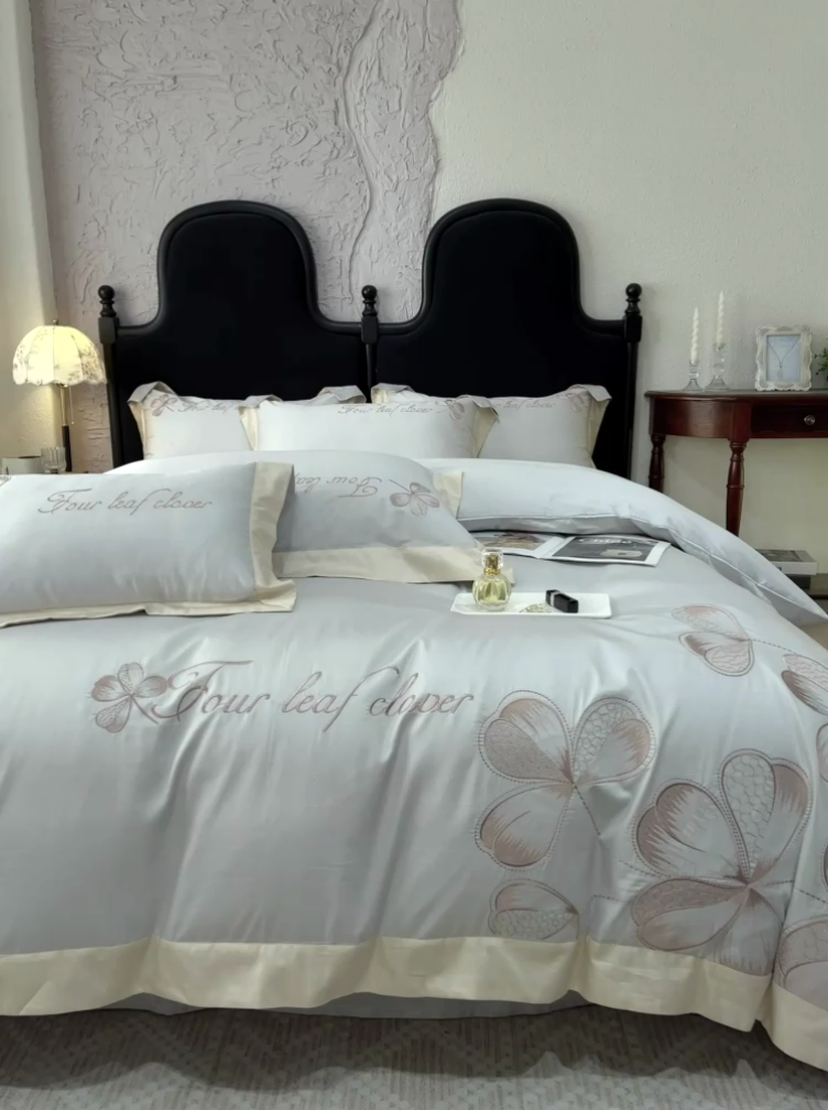 91家纺网 家纺一手货源 找家纺 【直播爆款】A类全棉四件套纯棉轻奢重工刺绣床单床笠夏季床单床笠床上用品 绮梦-烟灰