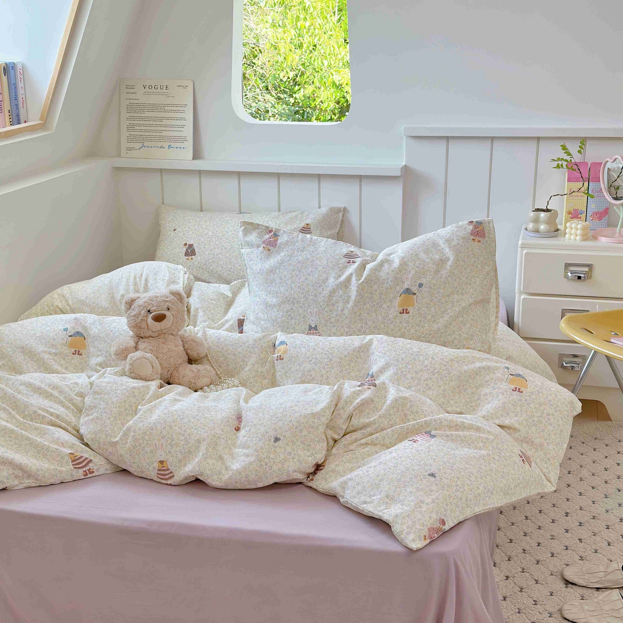 91家纺网 家纺一手货源 找家纺 于果 2025新款双层纱四件套第五批 原宿小兔