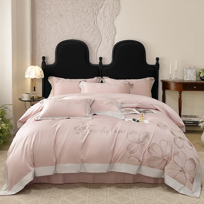 91家纺网 家纺一手货源 找家纺 【直播爆款】A类全棉四件套纯棉轻奢重工刺绣床单床笠夏季床单床笠床上用品 绮梦-颜粉