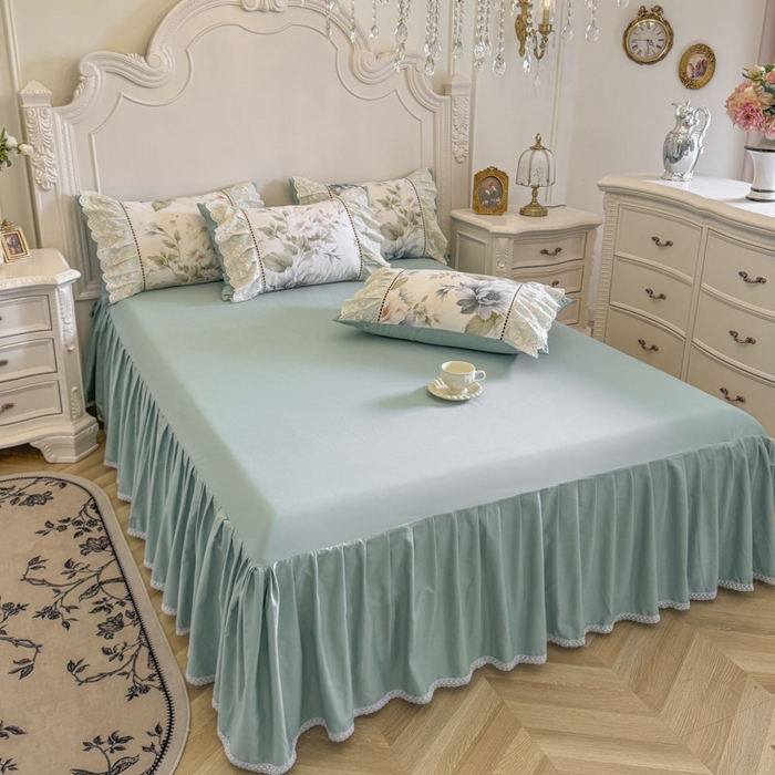 91家纺网 家纺一手货源 找家纺 亲亲公主 2025新款全棉法式花边四件套--米娅 米娅一孔雀蓝