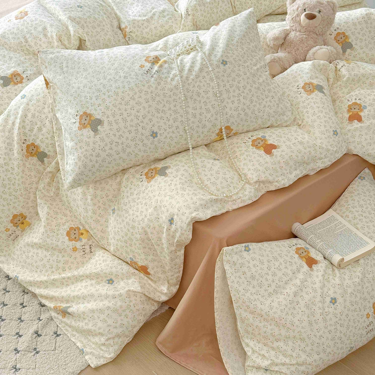 91家纺网 家纺一手货源 找家纺 于果 2025新款双层纱四件套第五批 萌萌狮